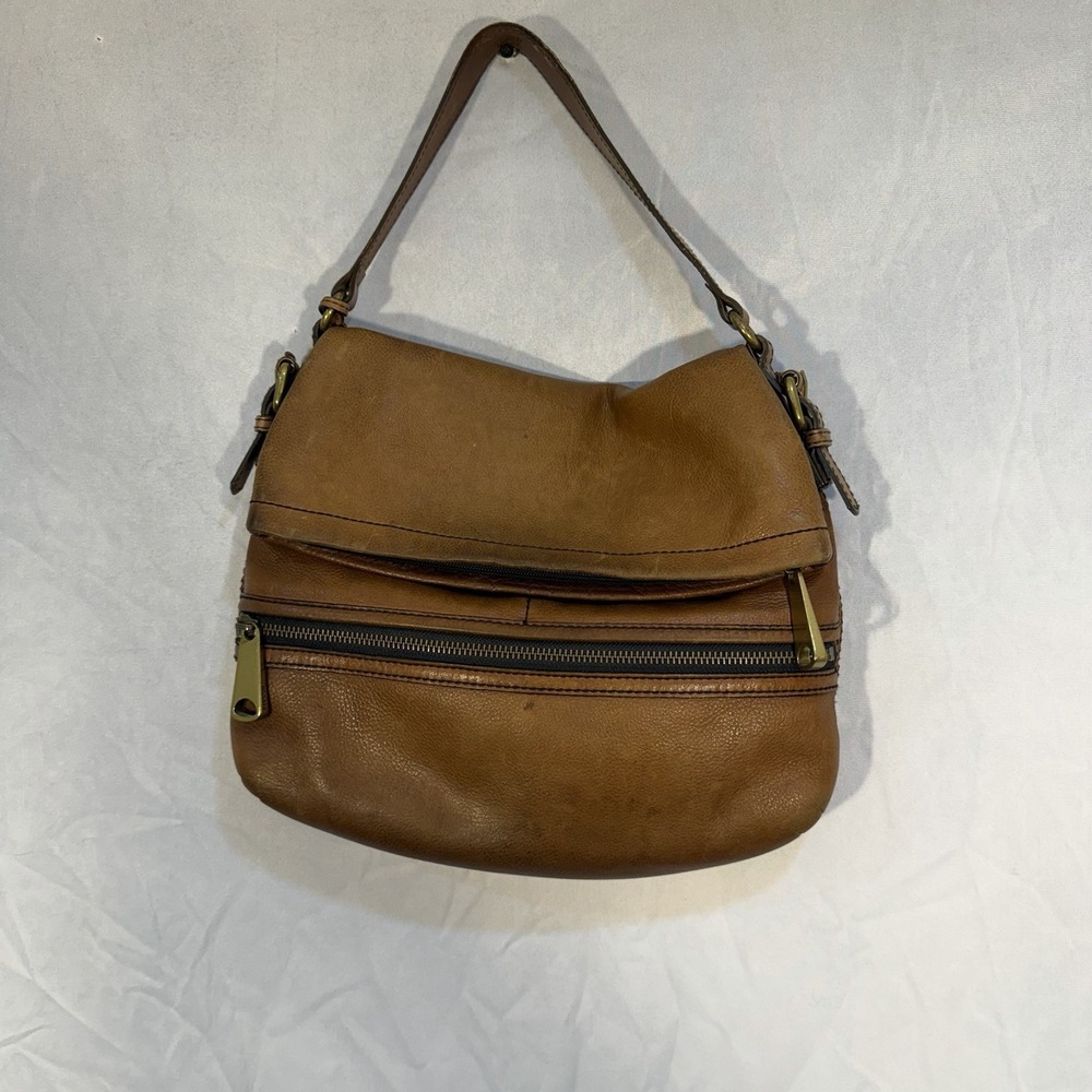 vintage fossil explorer crossbody Bag Leather Tan Zippers Brass Hardware - Picture 15 of 16
